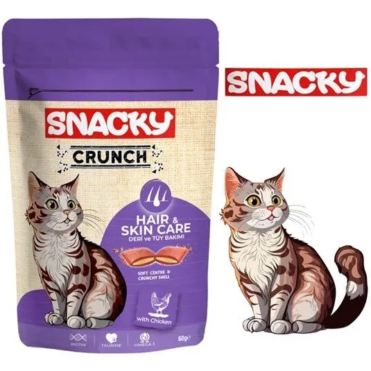 SNACK3 تشویقی گربه اسنکی مخصوص پوست و مو مدل کرانچ بیسکوئیتی مغزدار طعم مرغ ۶۰ گرمی | پت گوگولی