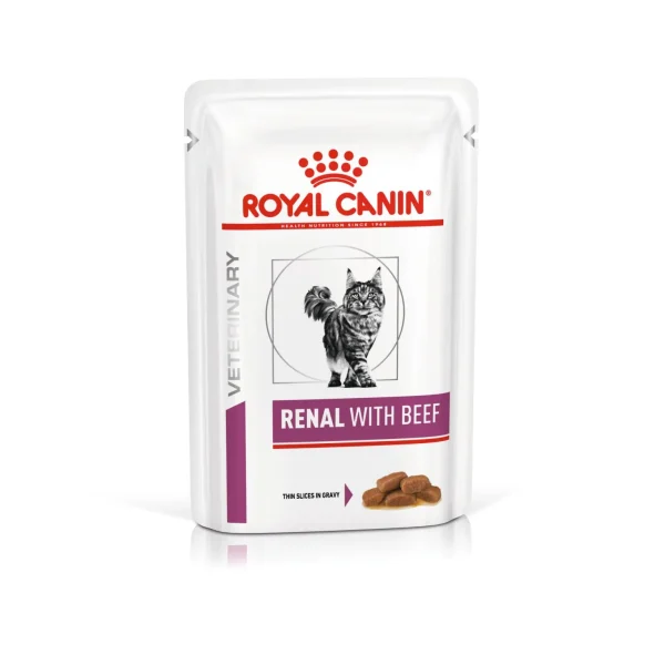 غذای پوچ گربه رویال کنین مدل renal with beef غذای پوچ گربه رویال کنین مدل Renal with Beef مخصوص مراقبت از کلیهها | پت گوگولی