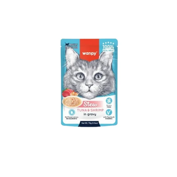 پوچ گربه بالغ ونپی تن و میگو در سس خوش خوراک مرطوب هضم آسان روزانه پوچ خورشتی گربه بالغ ونپی طعم تن و میگو در سس