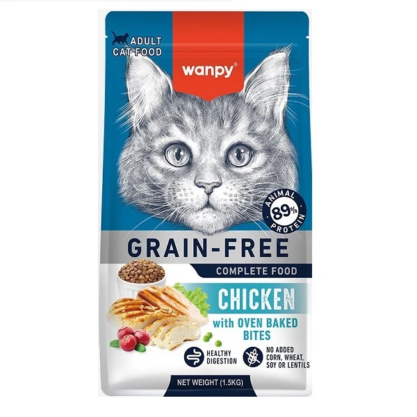 food chicken wanpy غذای خشک گربه بالغ ونپی مدل گرین فری طعم مرغ وزن 1.5کیلو گرم - تصویر 1